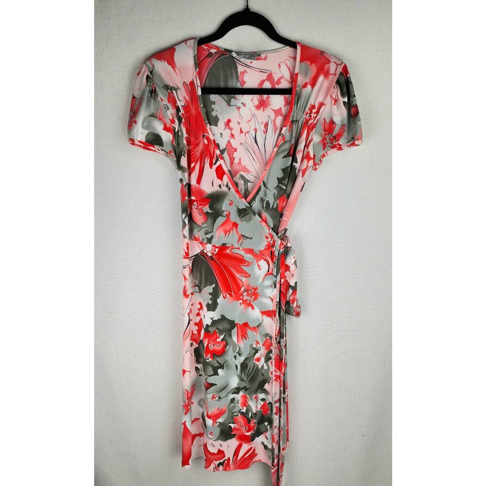 Maggy London Wrap Dress Womens 8p Vibrant Floral Fairycore art to wear - Picture 4 of 8